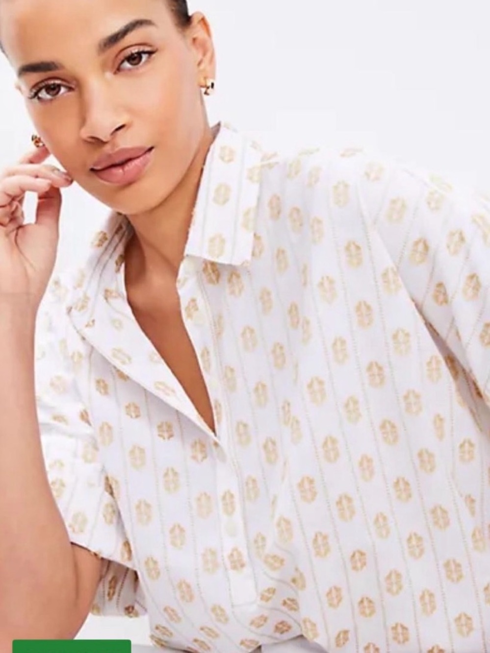 LOFT White Shirt with Gold Motif - Women’s Button-Down Petite Small